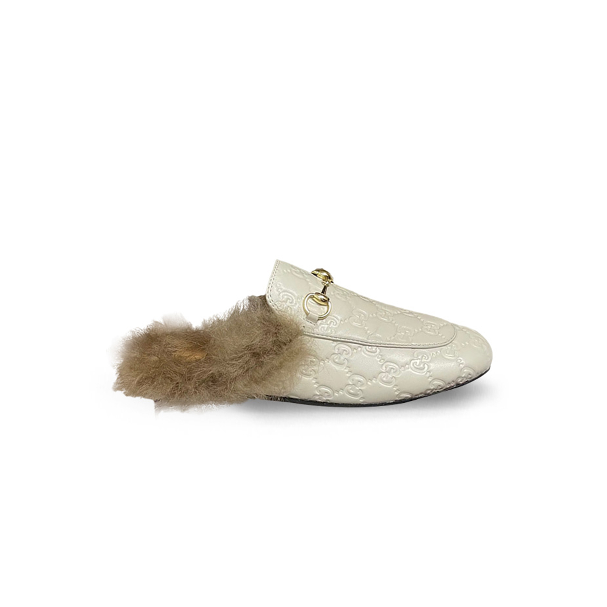 Gvc*1 princetown leather horsebit fur slide loafers